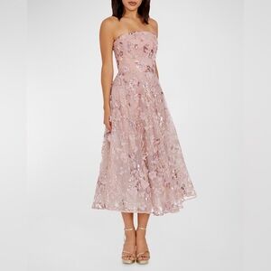 Dress the Population Blush Pink Strapless Floral Sequin Midi Dress